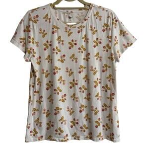 dip T-Shirt Womens Large White Strawberry Print Short Sleeve Casual Cotton Modal